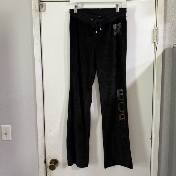 BCBGMaxazria Black Embellished Velour Track Suit Pants - Picture 1 of 11